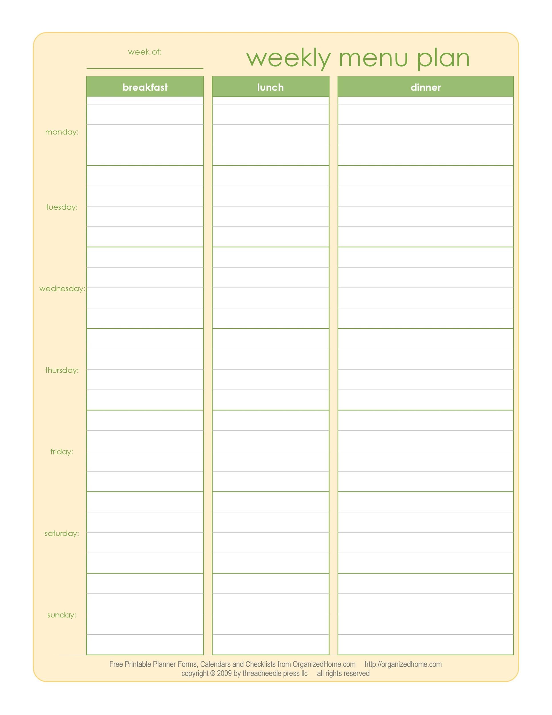 80 Free Meal Planning Templates 70