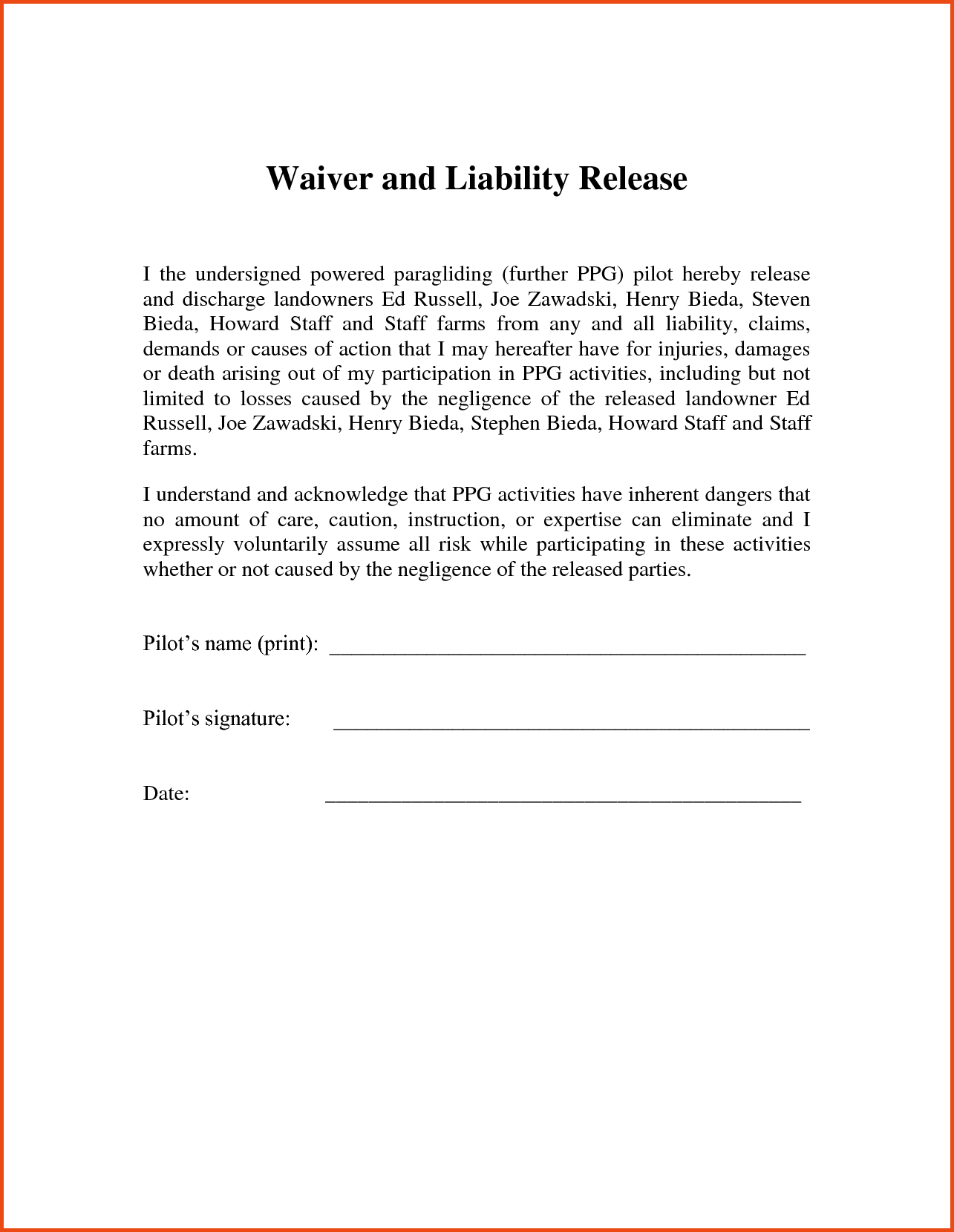 80 Release Liability Form Templates Ideas 75