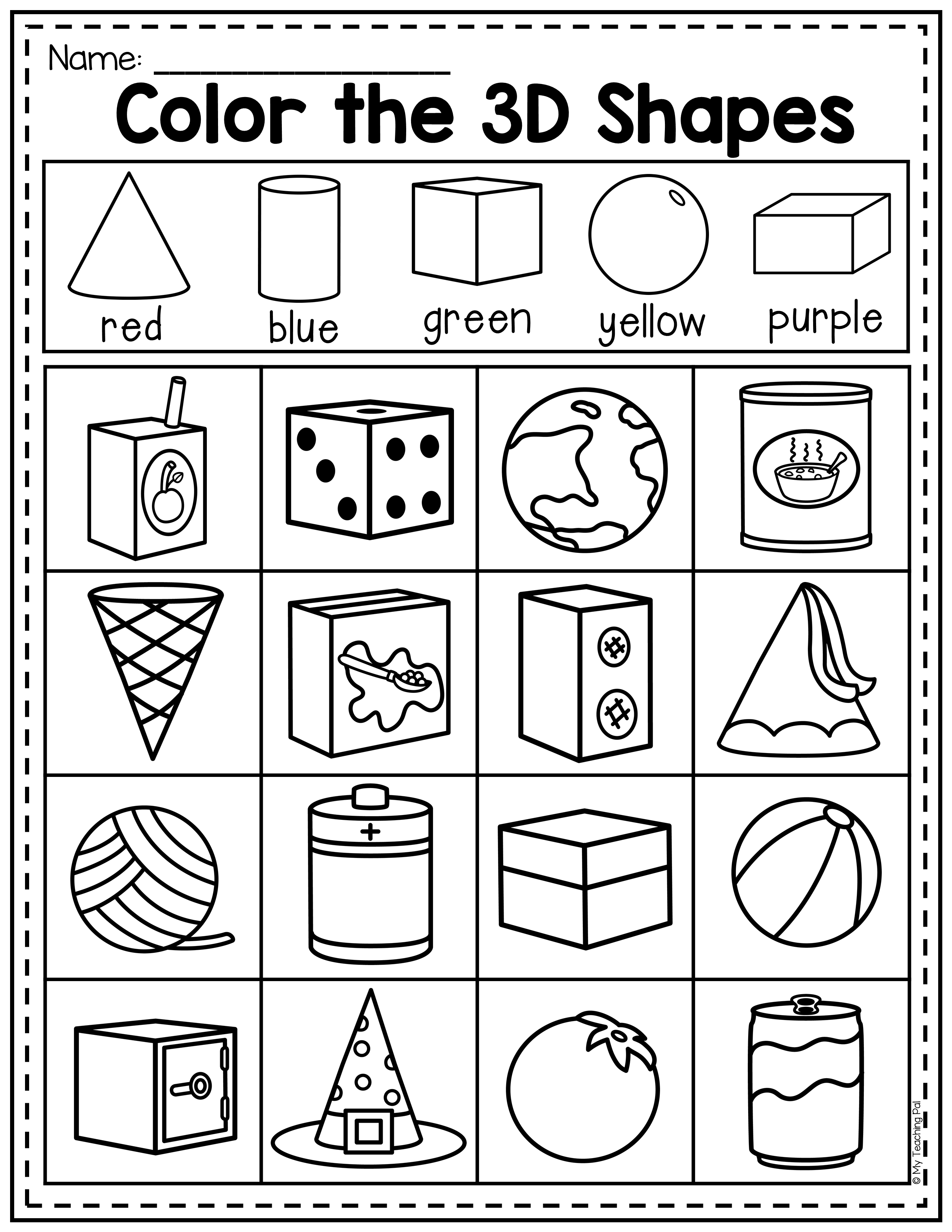 30 Free 3D Shape Worksheets For Kindergarten