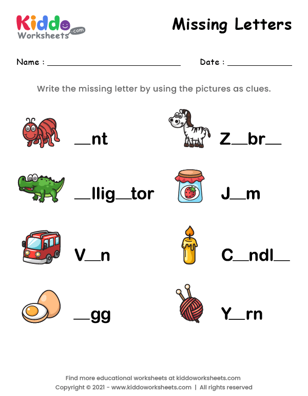 35 Fill In The Missing Letter Worksheets Kindergarten